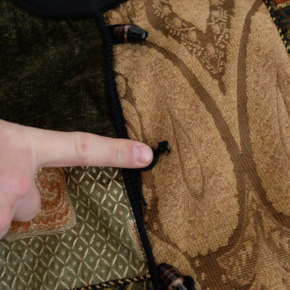 Vintage Allure Olive Green Brown Patchwork Tapestry Button Up Jacket M - Picture 11 of 11